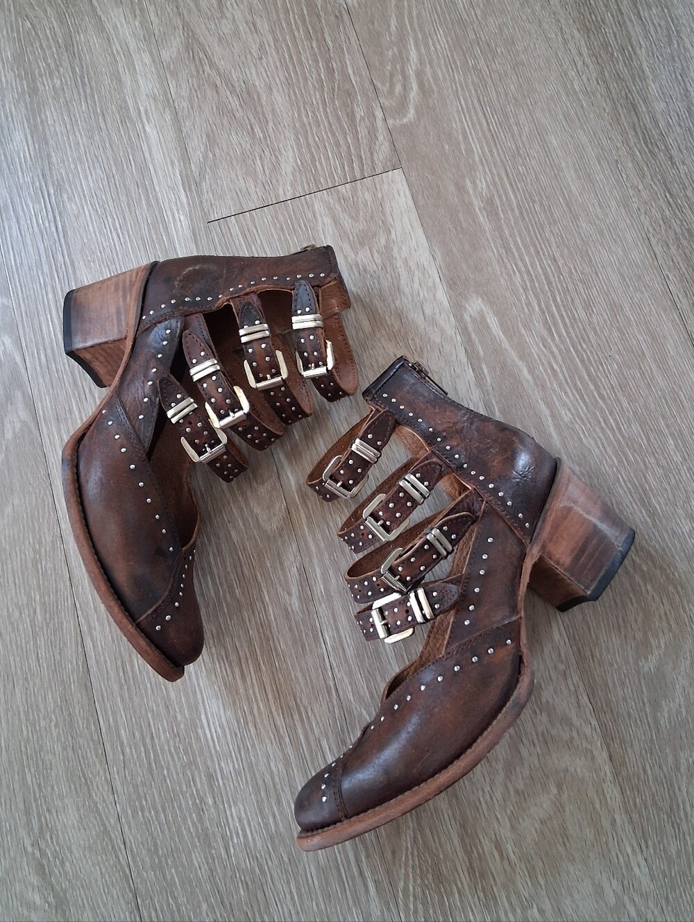 Freebird By Steven Felicity Brown Strappy Studded Leather Boots - Picture 2 of 15